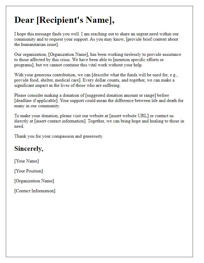 Letter template of humanitarian assistance fundraising letter