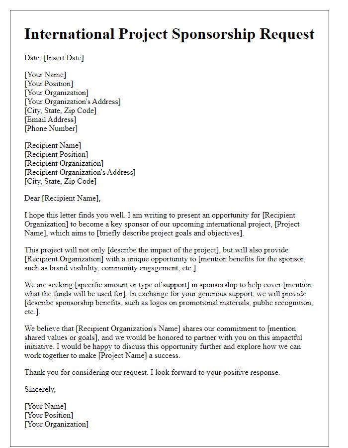 Letter template of international project sponsorship request