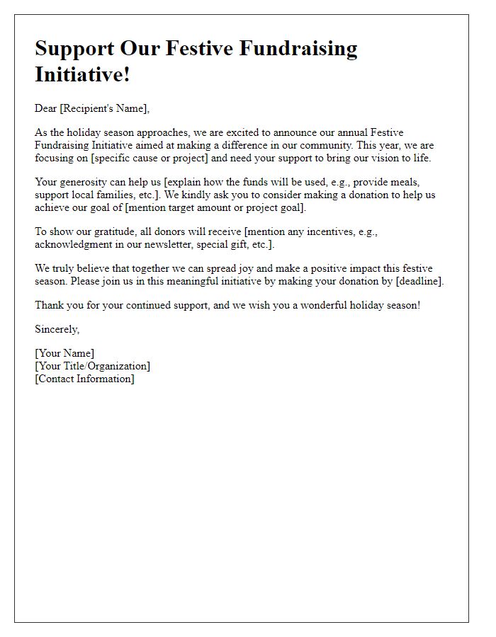 Letter template of festive fundraising initiative appeal