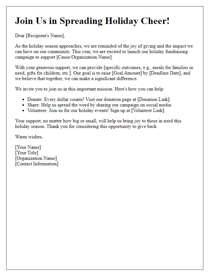 Letter template of holiday fundraising outreach for support