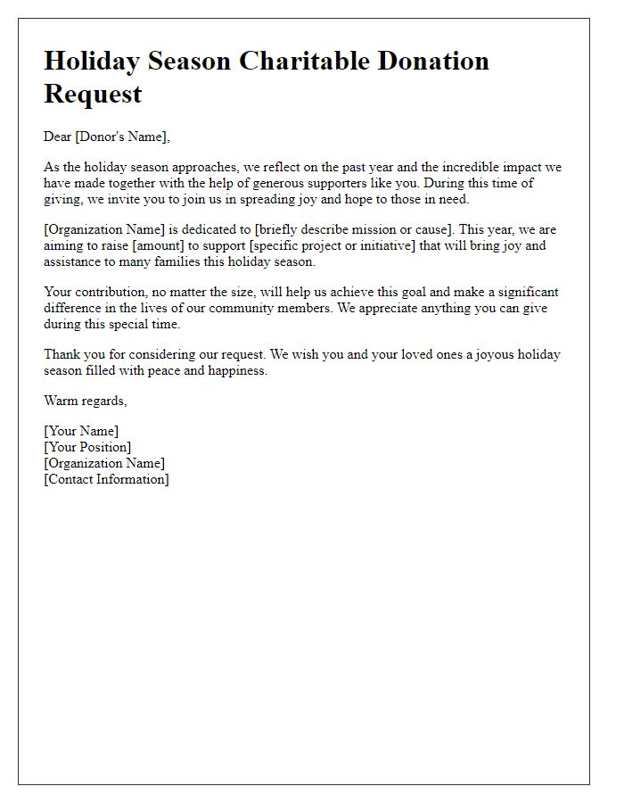 Letter template of holiday season charitable donation request