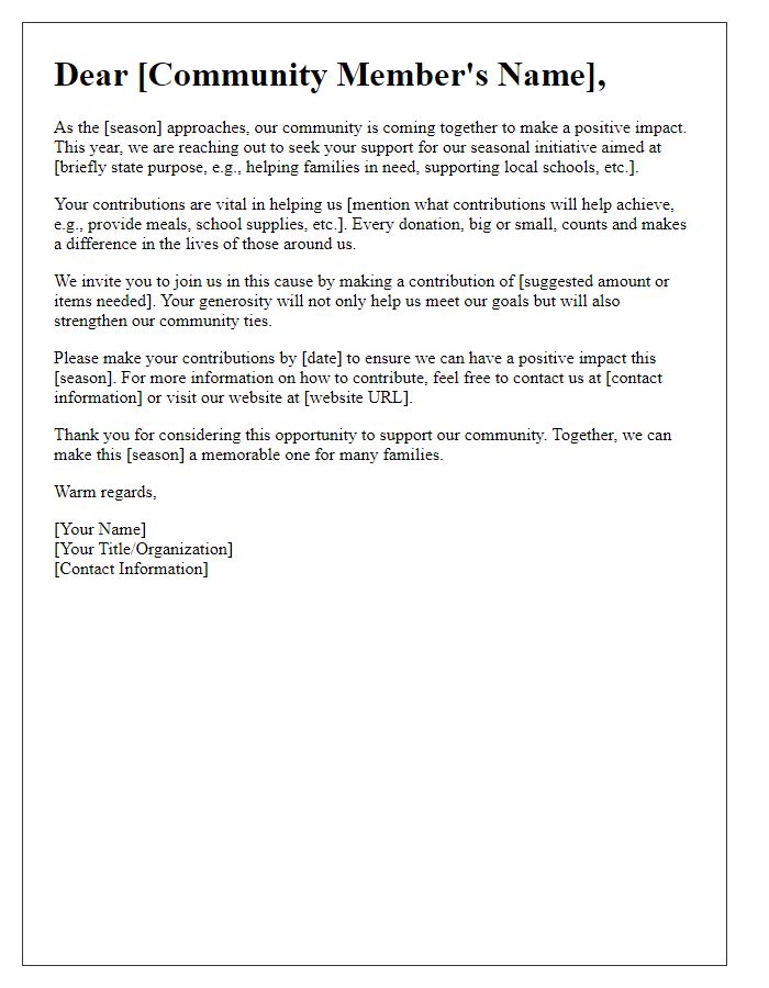 Letter template of seasonal appeal for community contributions