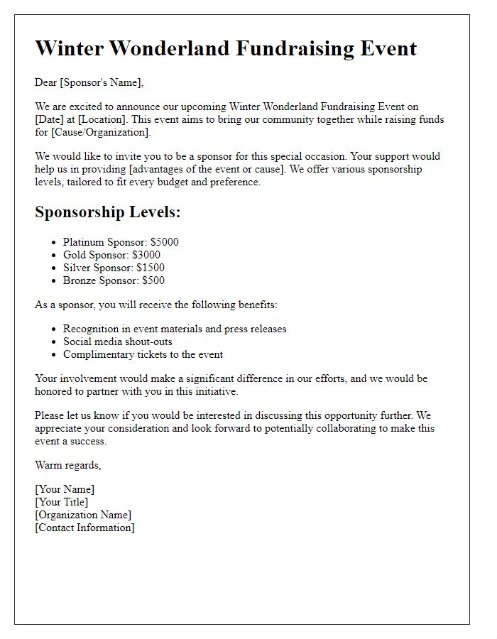 Letter template of winter fundraising event sponsorship invitation