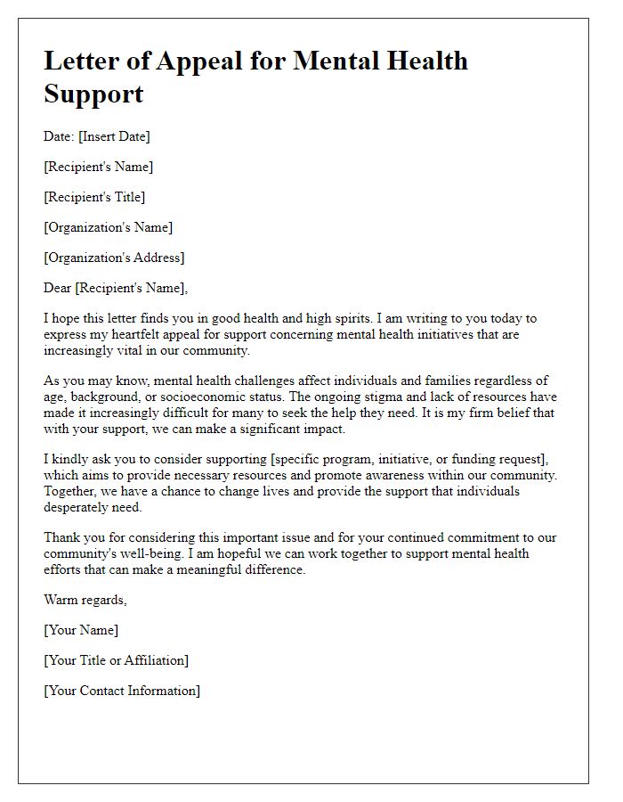 Letter template of heartfelt appeal for mental health support