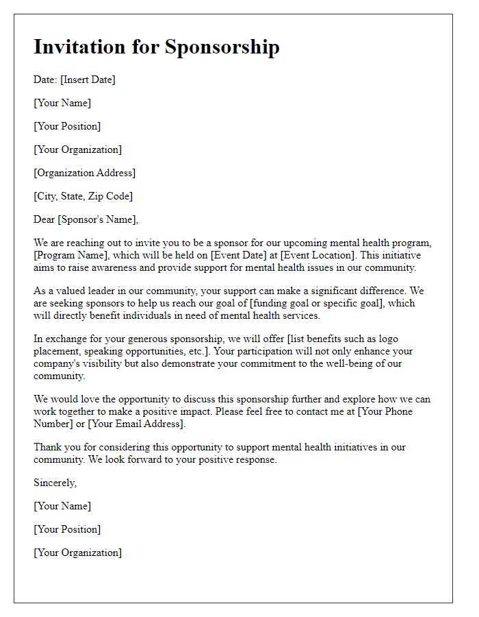 Letter template of sponsorship invitation for mental health programs