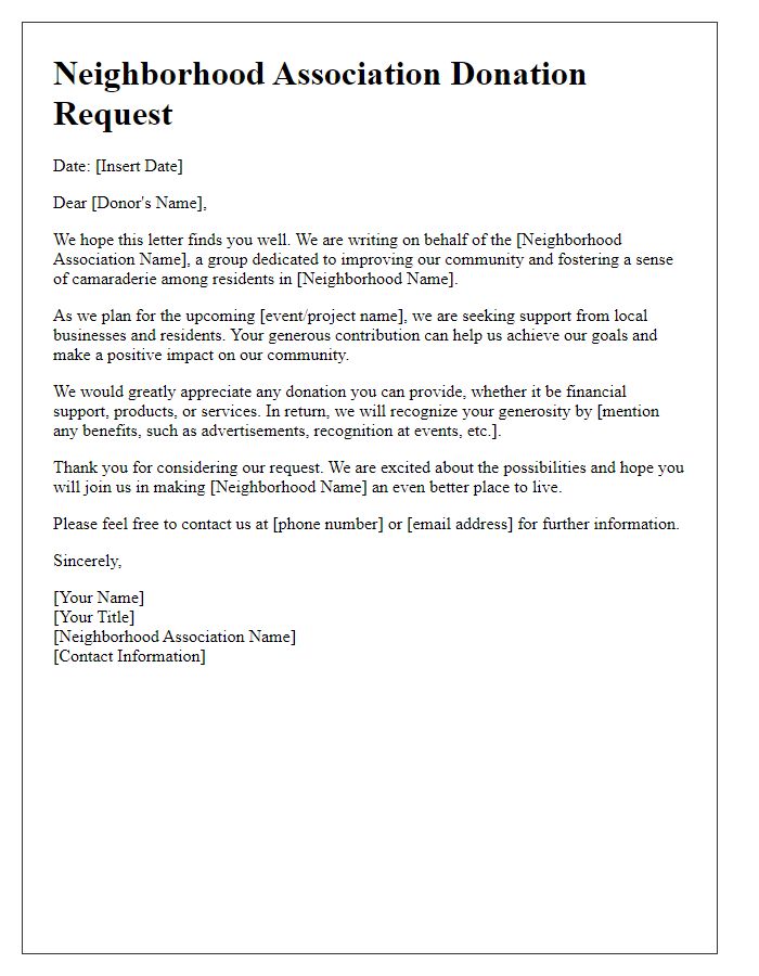 Letter template of neighborhood association donation request