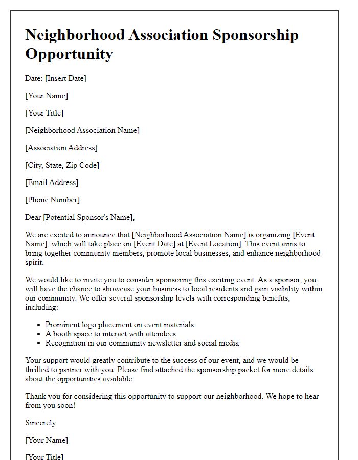 Letter template of neighborhood association sponsorship opportunity