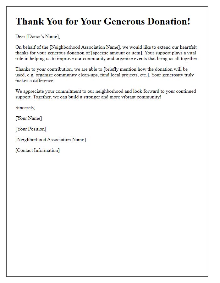 Letter template of neighborhood association thank you for donations