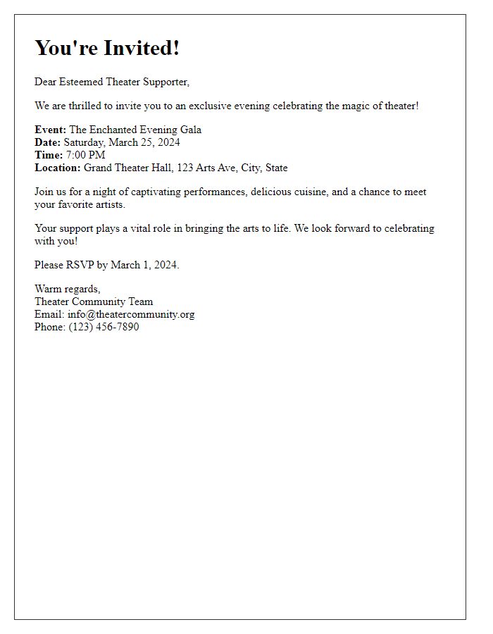 Letter template of exclusive event invitation for theater supporters.