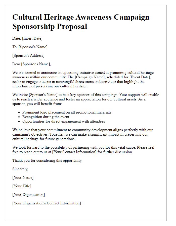 Letter template of cultural heritage awareness campaign sponsorship