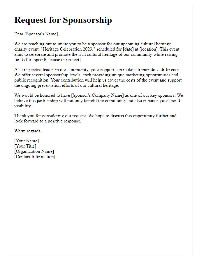 Letter template of cultural heritage charity event sponsorship request