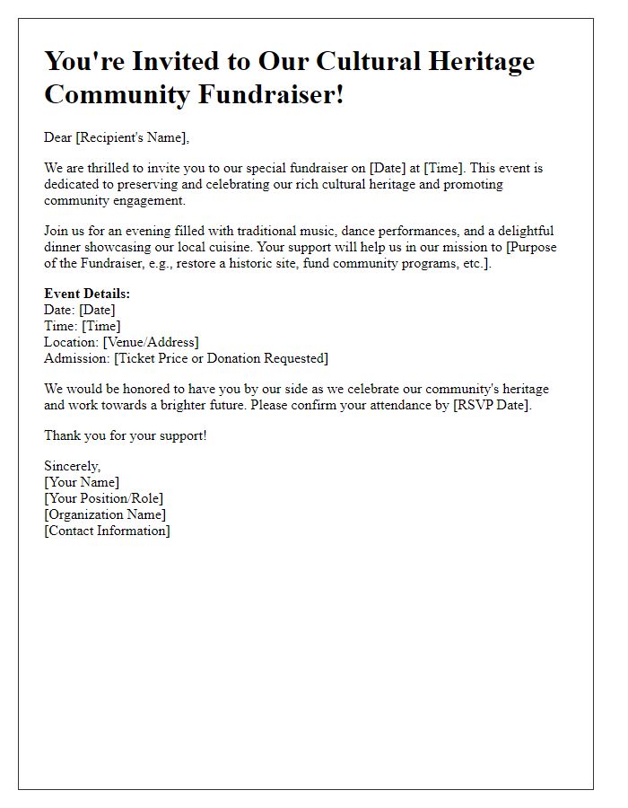 Letter template of cultural heritage community fundraiser invitation