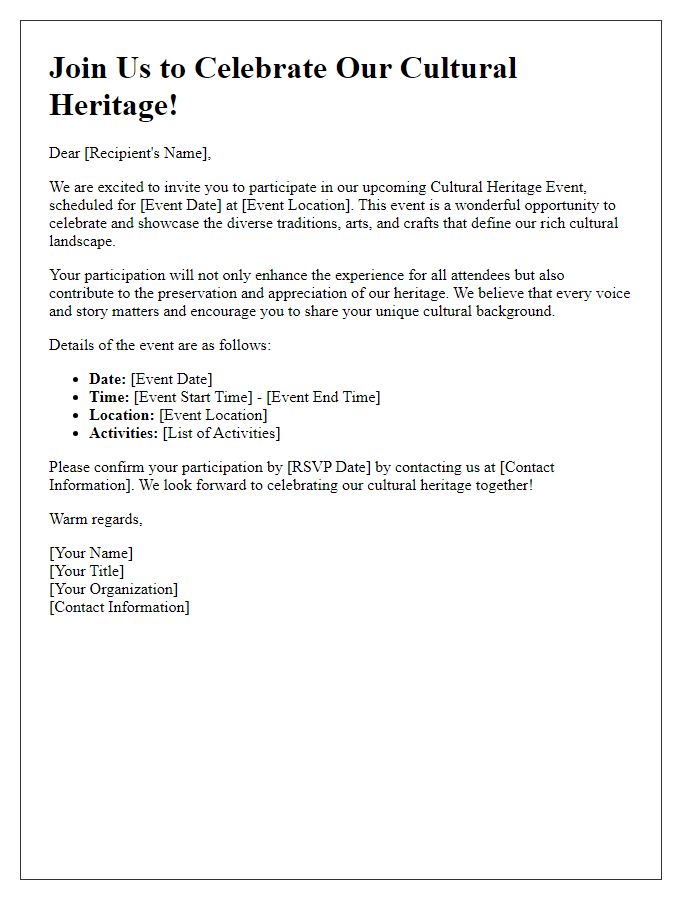 Letter template of cultural heritage event participation encouragement