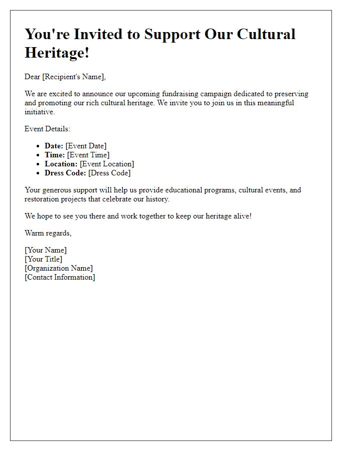 Letter template of cultural heritage fundraising campaign invitation