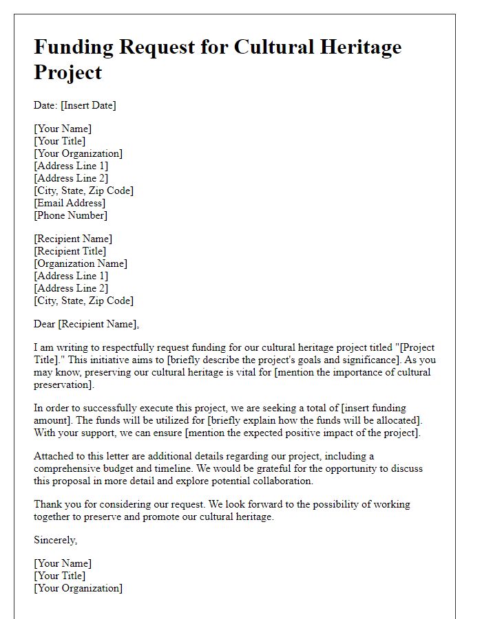 Letter template of cultural heritage project funding request