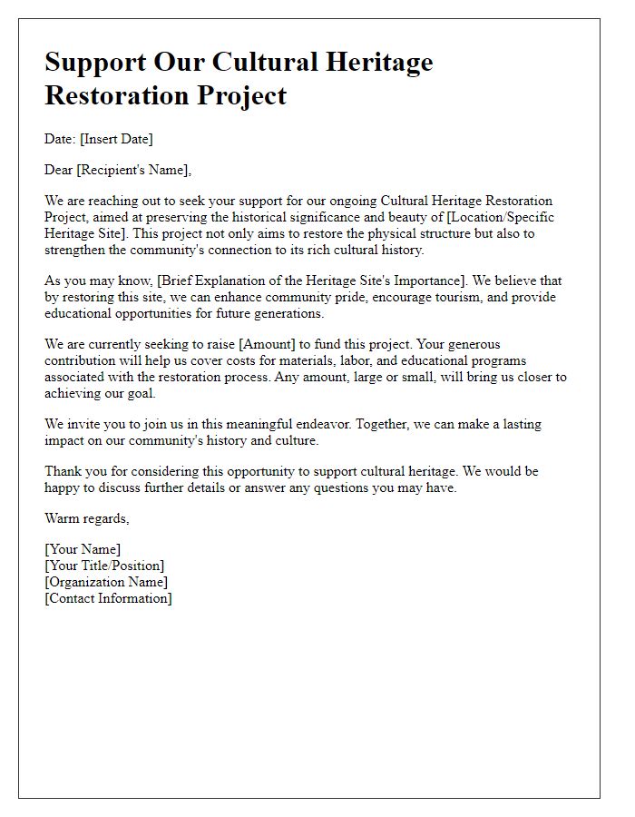 Letter template of cultural heritage restoration project fundraising request