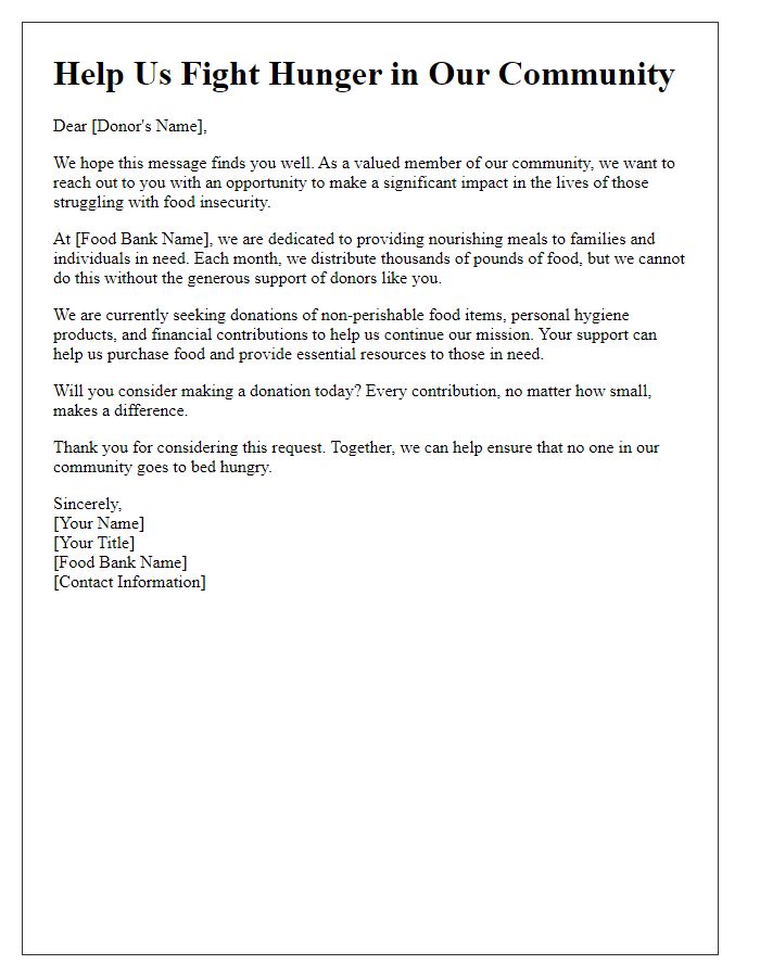 Letter template of an engaging food bank donation request