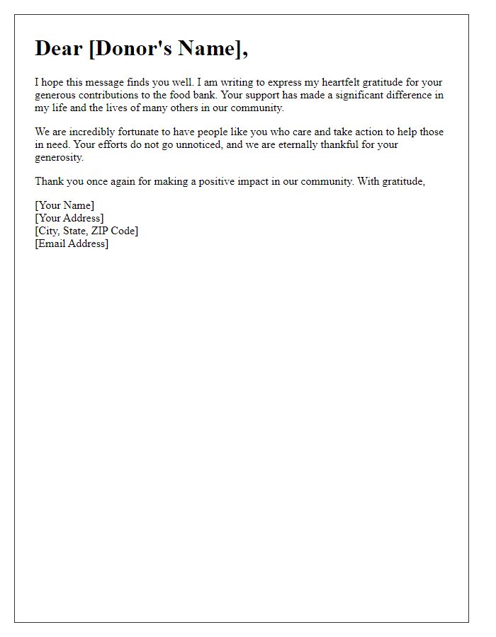 Letter template of a grateful recipient's letter for food bank contributions