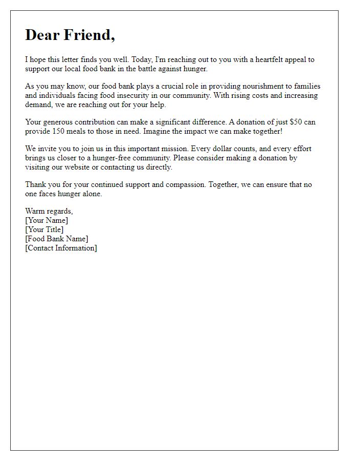 Letter template of a heartfelt food bank fundraising appeal