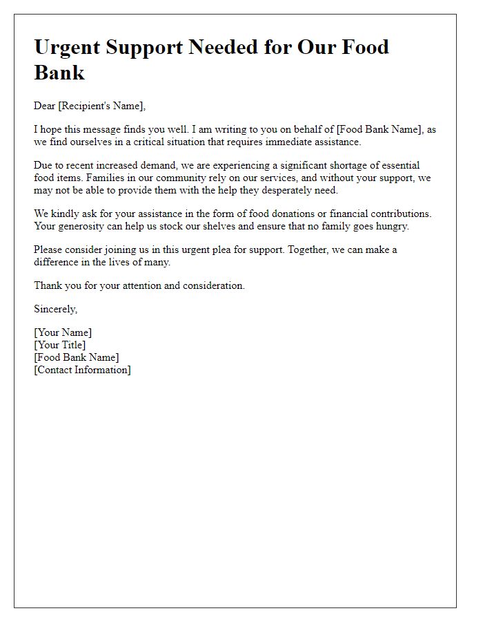 Letter template of an urgent food bank support plea