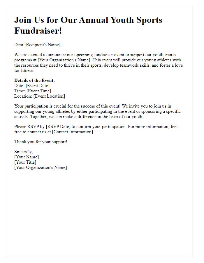 Letter template of youth sports fundraiser communication for event participation