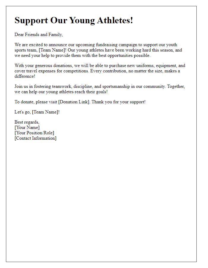 Letter template of youth sports fundraising message for social media outreach