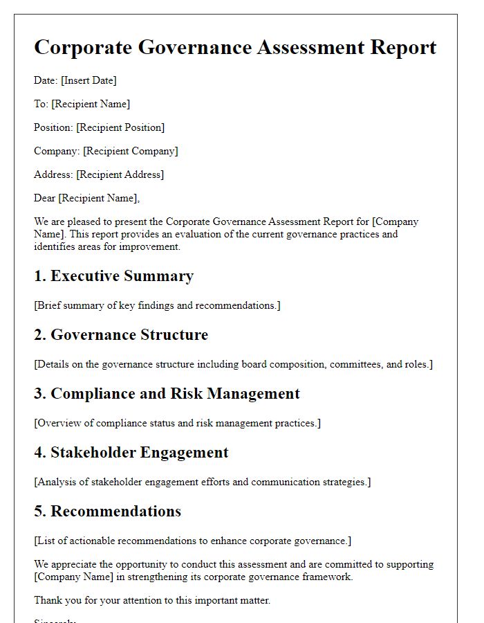 Letter template of corporate governance assessment report