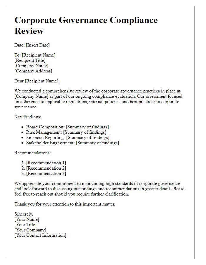 Letter template of corporate governance compliance review