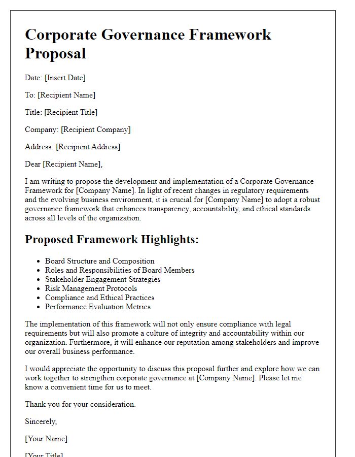 Letter template of corporate governance framework proposal