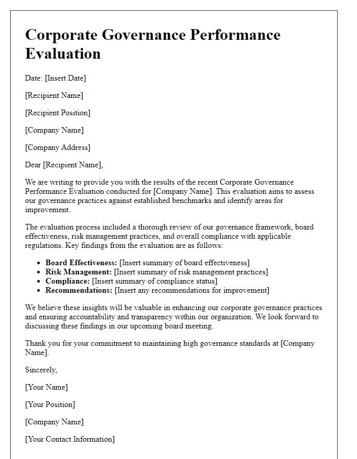 Letter template of corporate governance performance evaluation