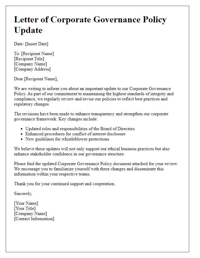 Letter template of corporate governance policy update