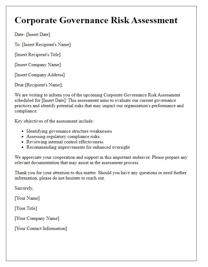 Letter template of corporate governance risk assessment