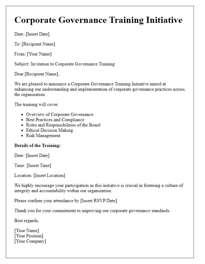 Letter template of corporate governance training initiative