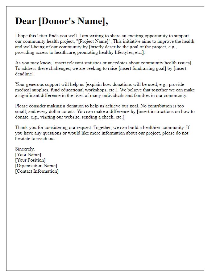 Letter template of community health project fundraising letter