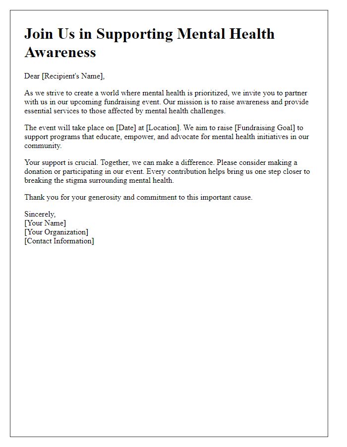 Letter template of mental health awareness fundraising letter