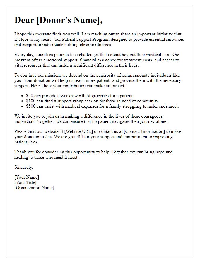 Letter template of patient support program fundraising campaign