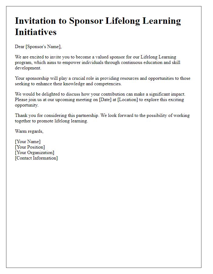 Letter template of invitation for lifelong learning sponsorship opportunities