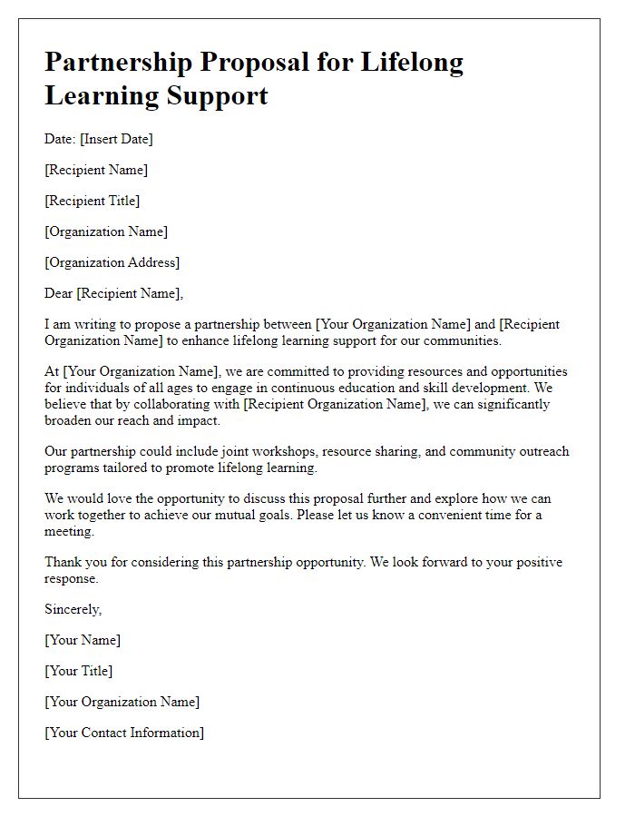 Letter template of partnership proposal for lifelong learning support