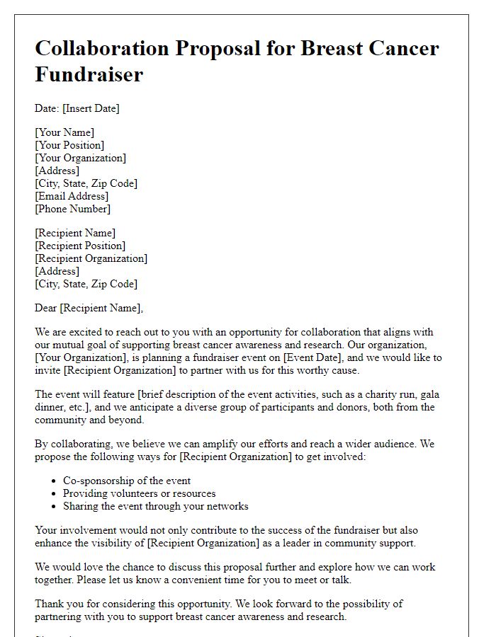 Letter template of collaboration proposal for breast cancer fundraiser