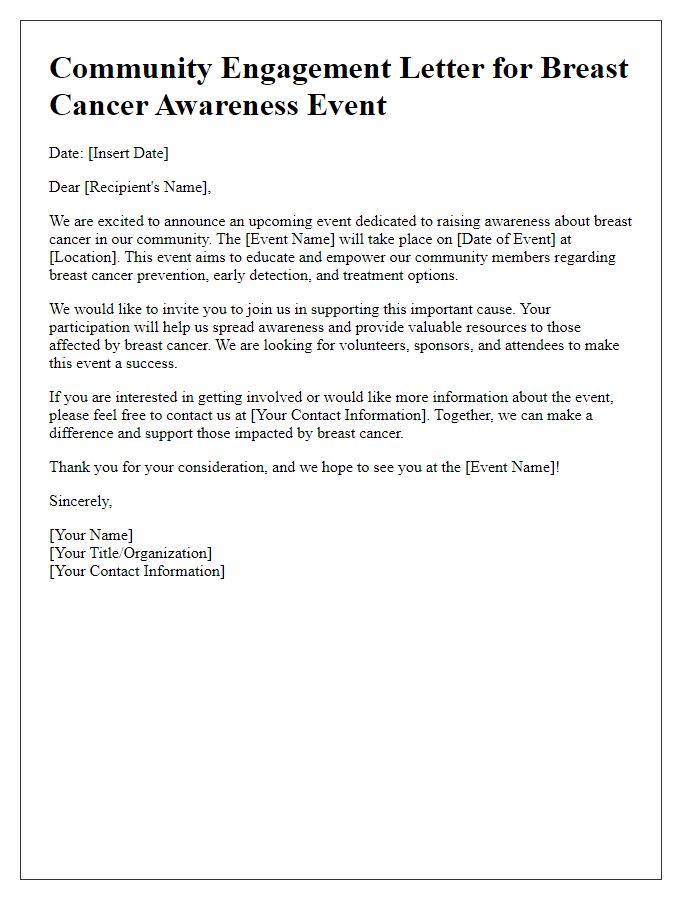 Letter template of community engagement for breast cancer awareness event