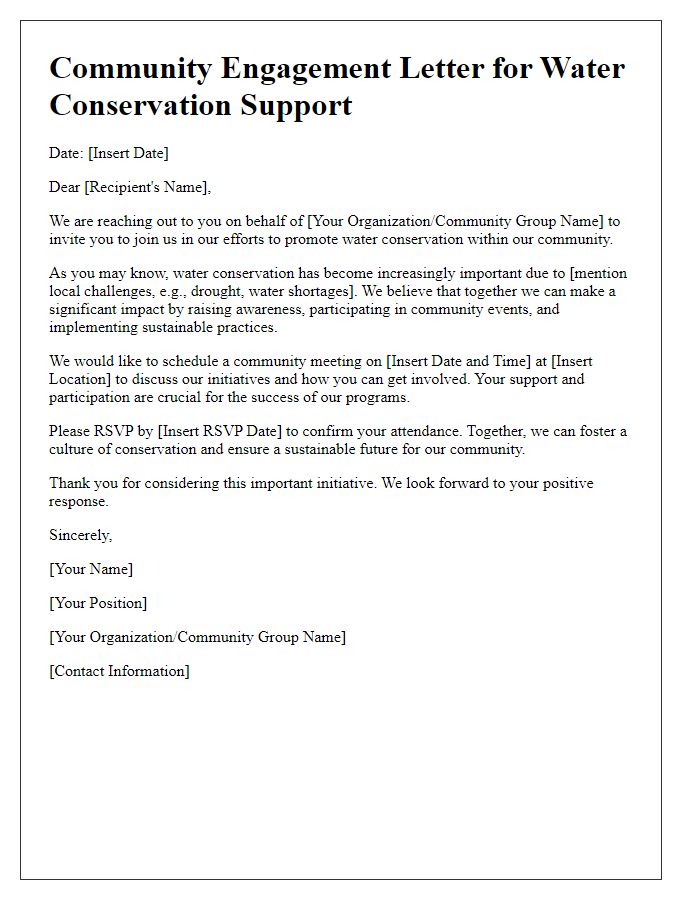 Letter template of community engagement for water conservation support