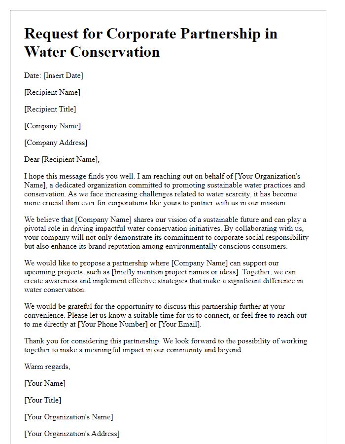 Letter template of corporate partnership request for water conservation