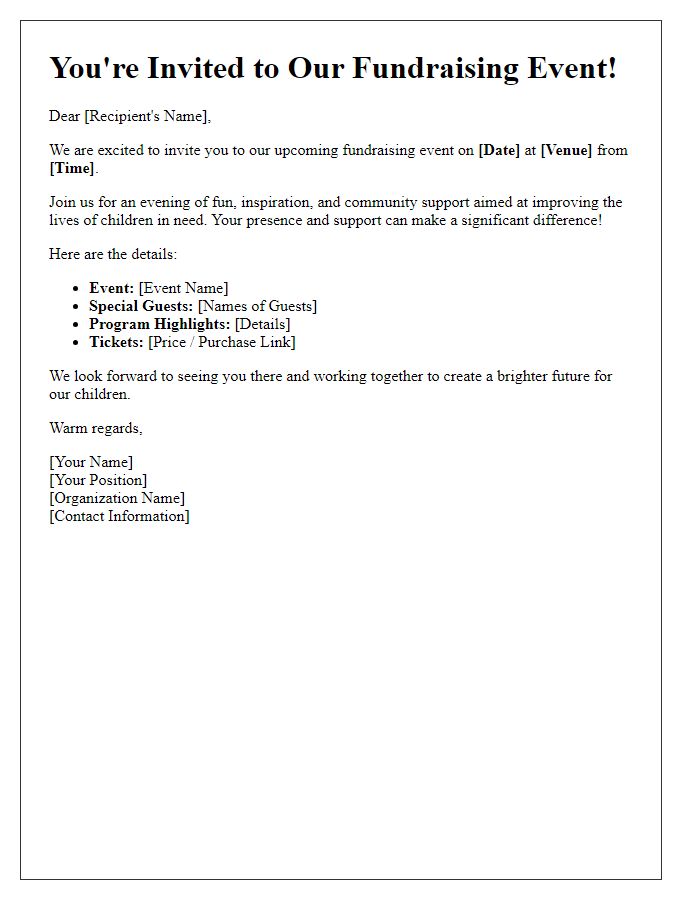 Letter template of event invitation for child welfare organization fundraising