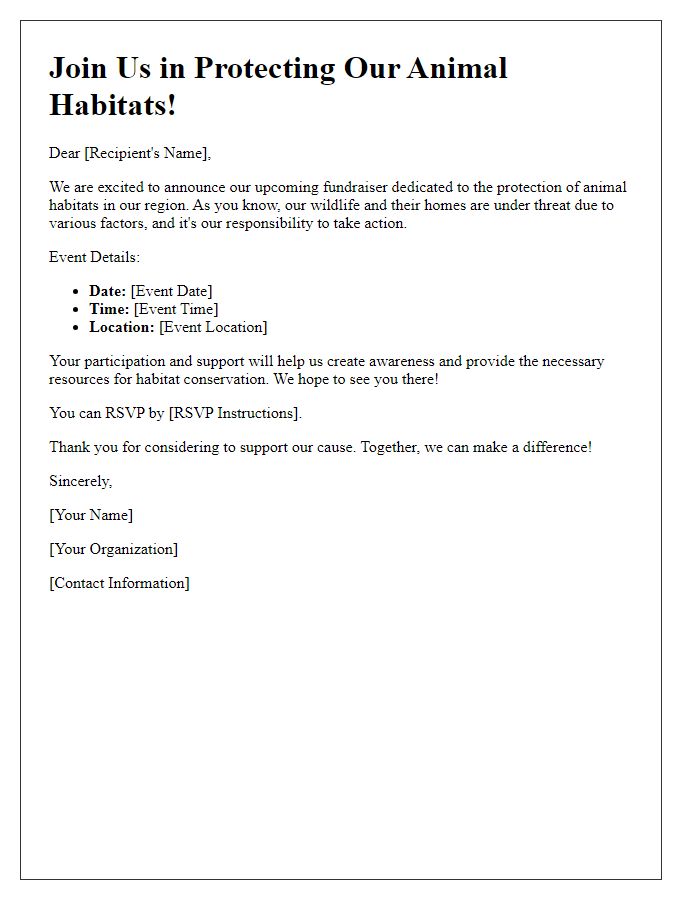 Letter template of animal habitat protection fundraiser