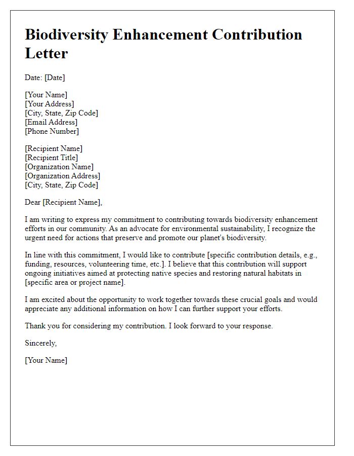 Letter template of biodiversity enhancement contribution letter