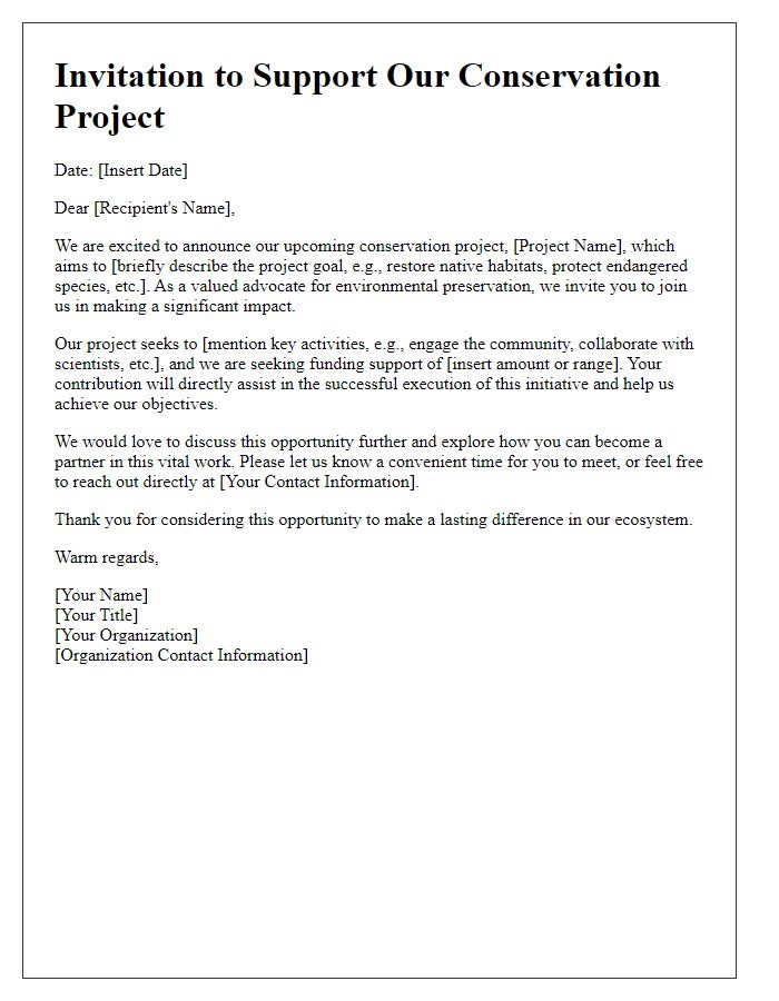 Letter template of conservation project funding invitation