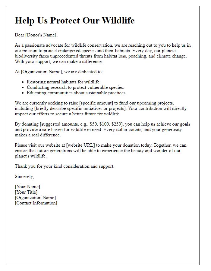 Letter template of wildlife conservation fundraising appeal