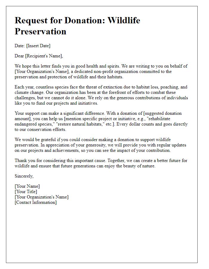 Letter template of wildlife preservation donation request