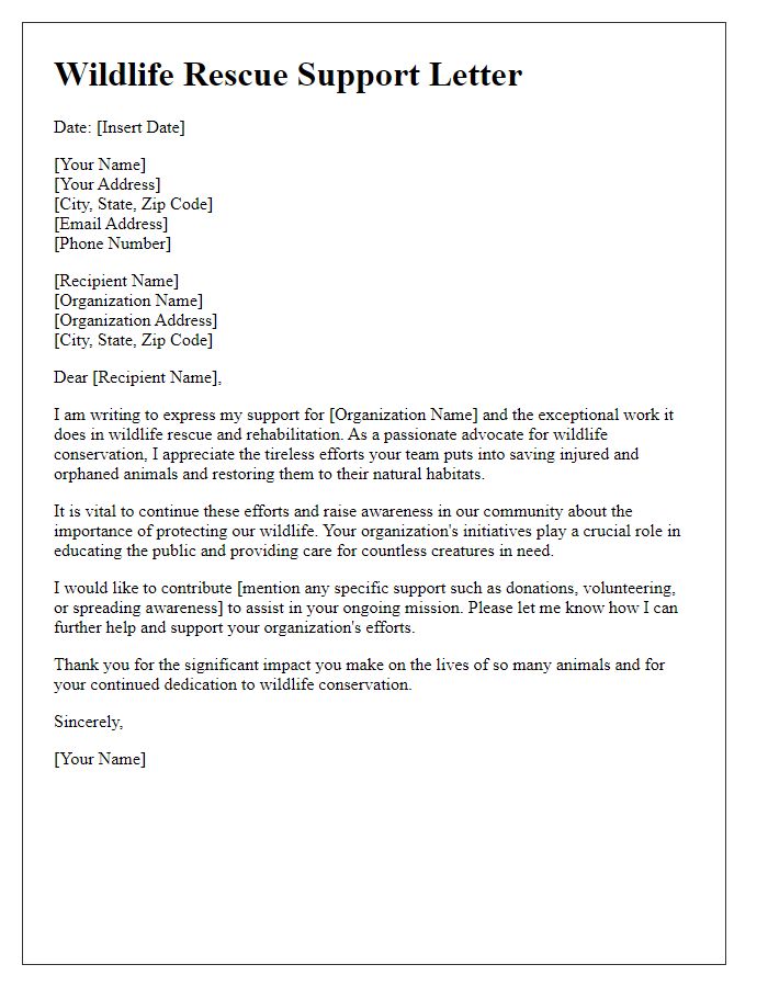 Letter template of wildlife rescue support letter