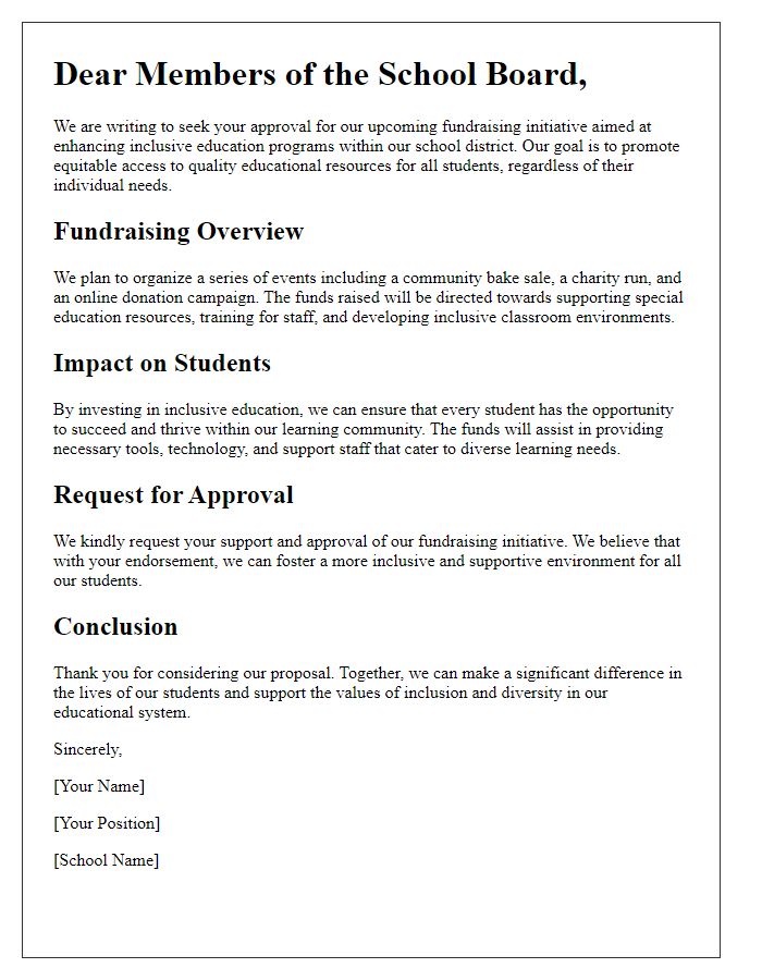 Letter template of inclusive education fundraising communication for school board approval